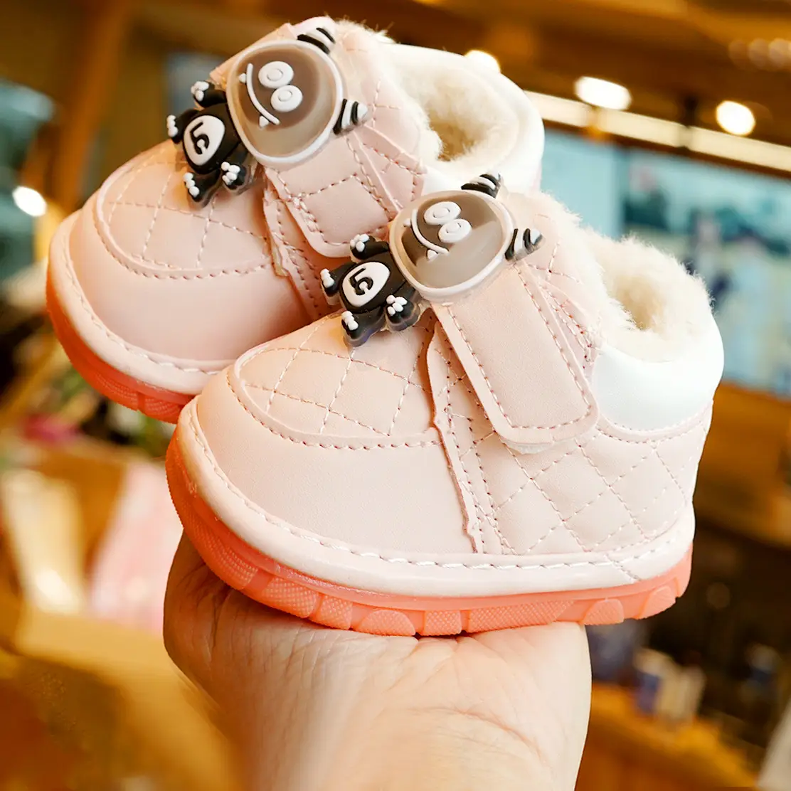 Winter Fleece Toddler Shoes White Orange 0-1Yr