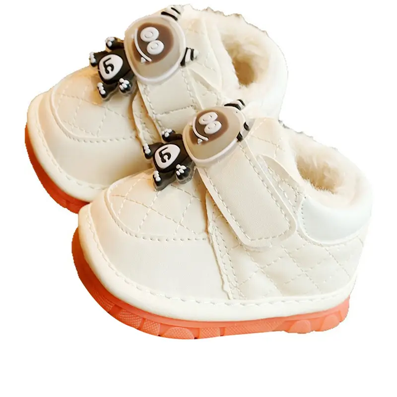 Winter Fleece Toddler Shoes White Orange 0-1Yr