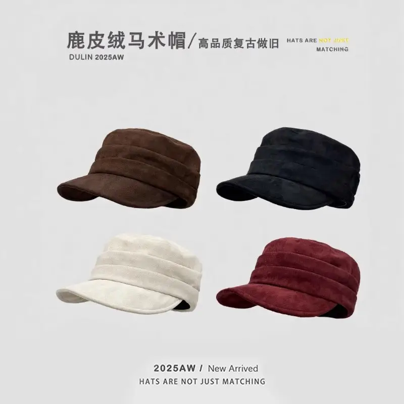 Women Equestrian Hat Suede Pleated Winter
