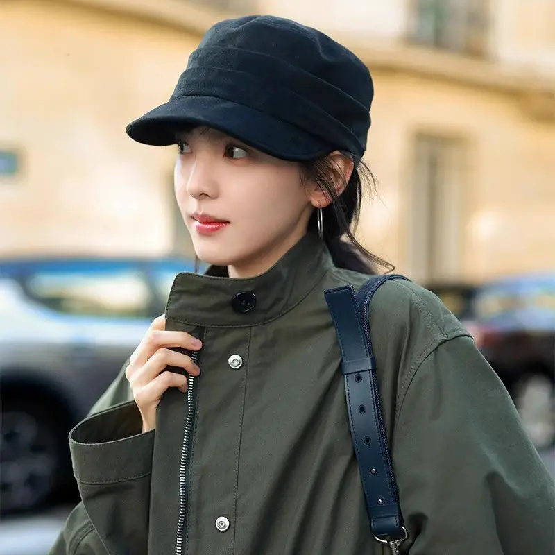 Women Equestrian Hat Suede Pleated Winter
