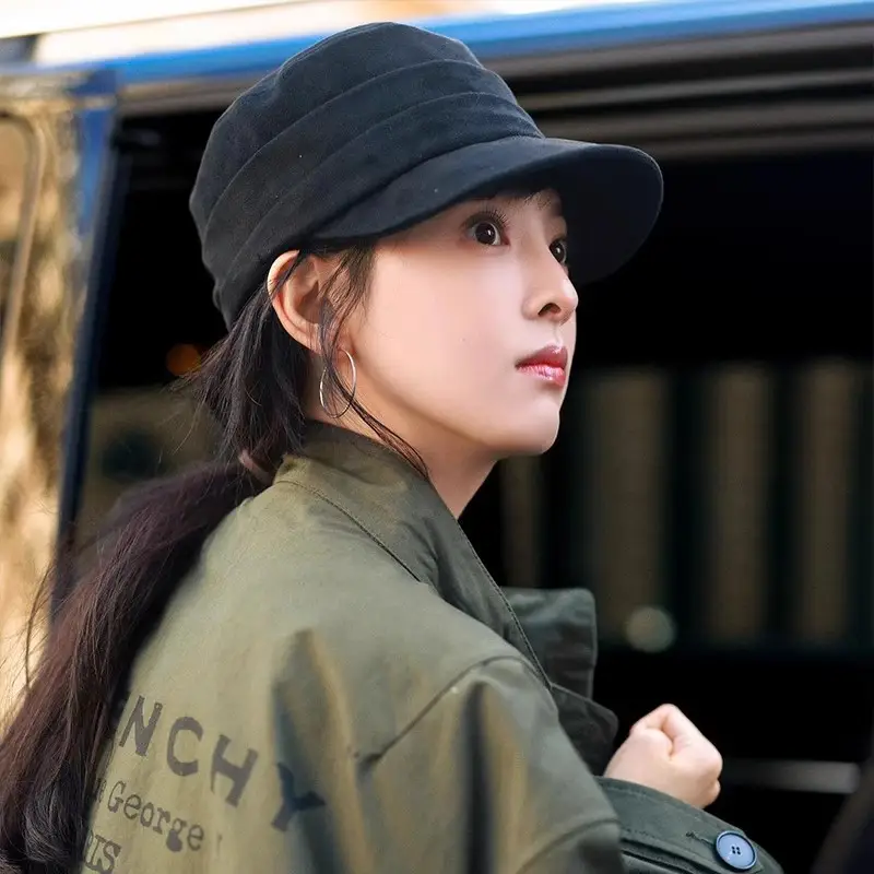 Women Equestrian Hat Suede Pleated Winter