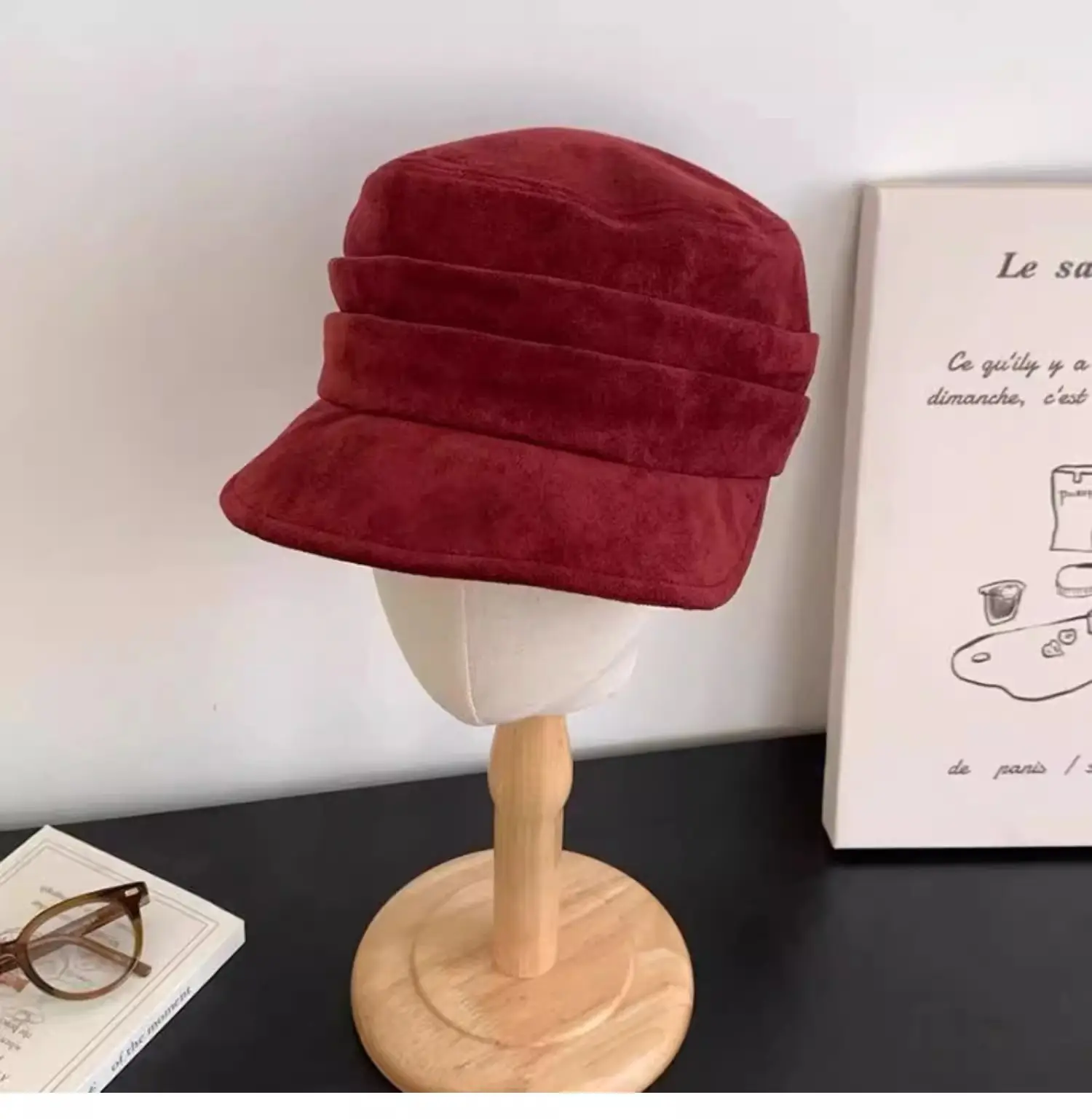 Women Equestrian Hat Suede Pleated Winter — feature 10