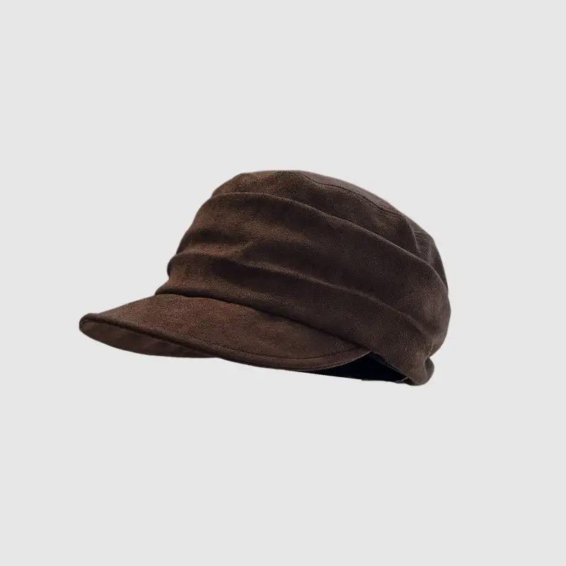 Women Equestrian Hat Suede Pleated Winter