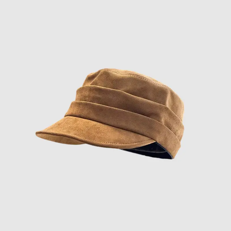 Women Equestrian Hat Suede Pleated Winter