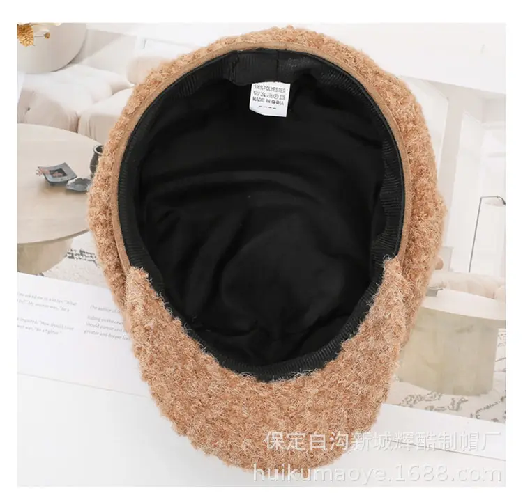 Black Plush Octagonal Beret for Women Winter Warm — feature 10