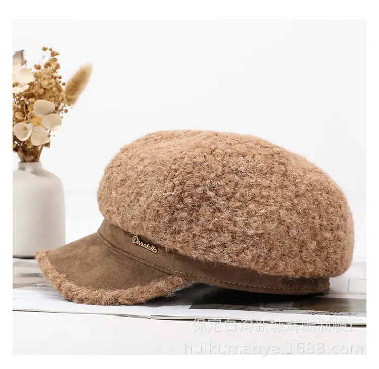 Black Plush Octagonal Beret for Women Winter Warm — feature 7
