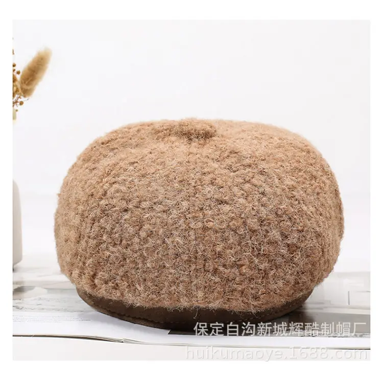 Black Plush Octagonal Beret for Women Winter Warm — feature 8