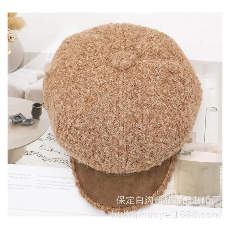 Black Plush Octagonal Beret for Women Winter Warm — feature 9