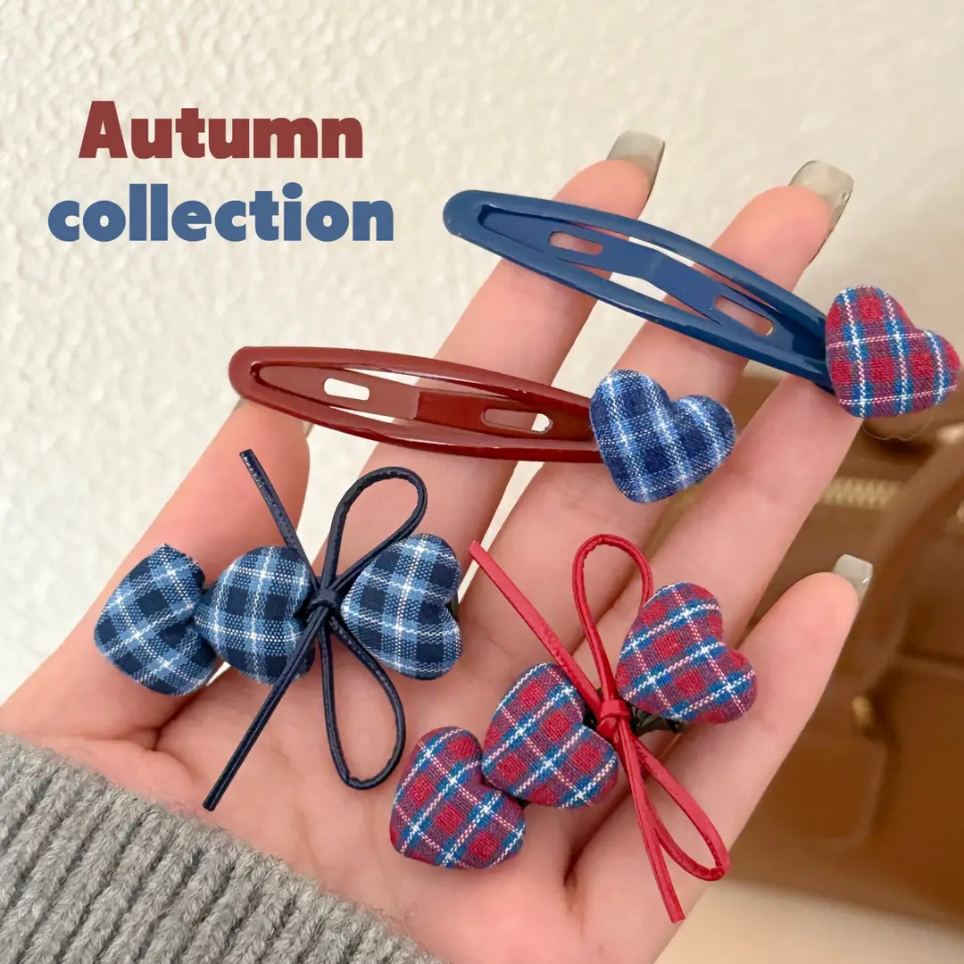 New College Style Cute Plaid Heart Hairpin for Girls Versatile Duckbill Clip Retro Broken Hair Bangs Clip Side Clip - Image 7