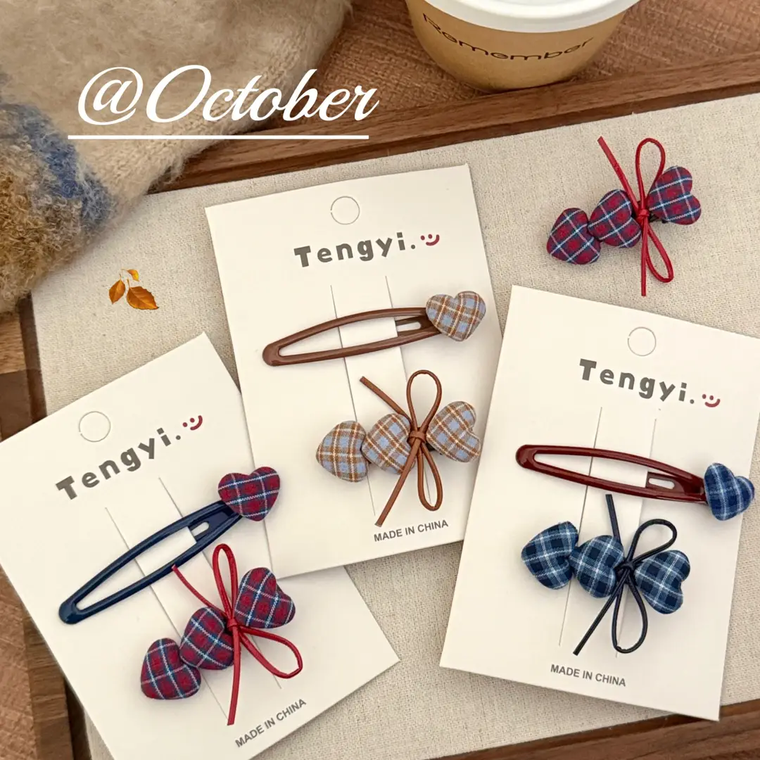 New College Style Cute Plaid Heart Hairpin for Girls Versatile Duckbill Clip Retro Broken Hair Bangs Clip Side Clip — feature 10