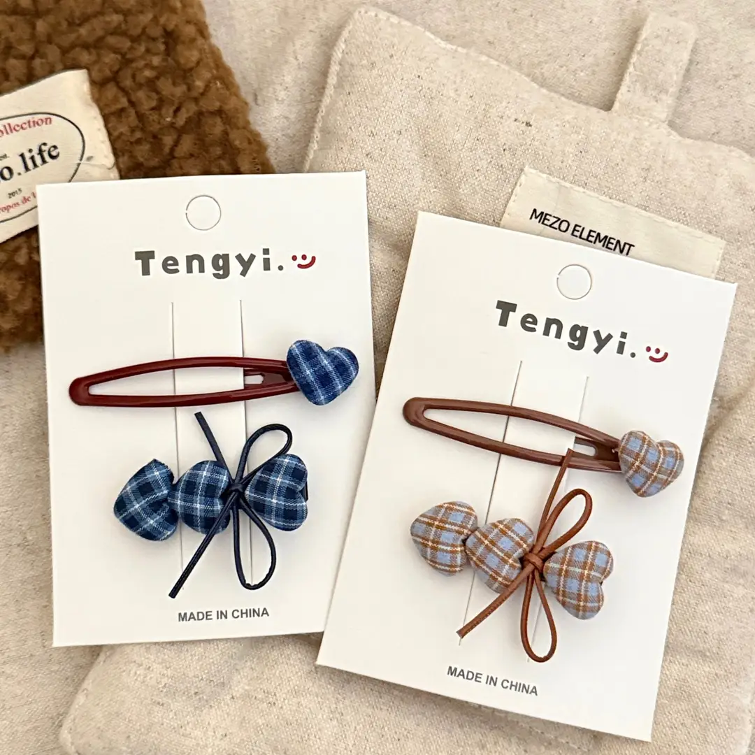 New College Style Cute Plaid Heart Hairpin for Girls Versatile Duckbill Clip Retro Broken Hair Bangs Clip Side Clip — feature 11