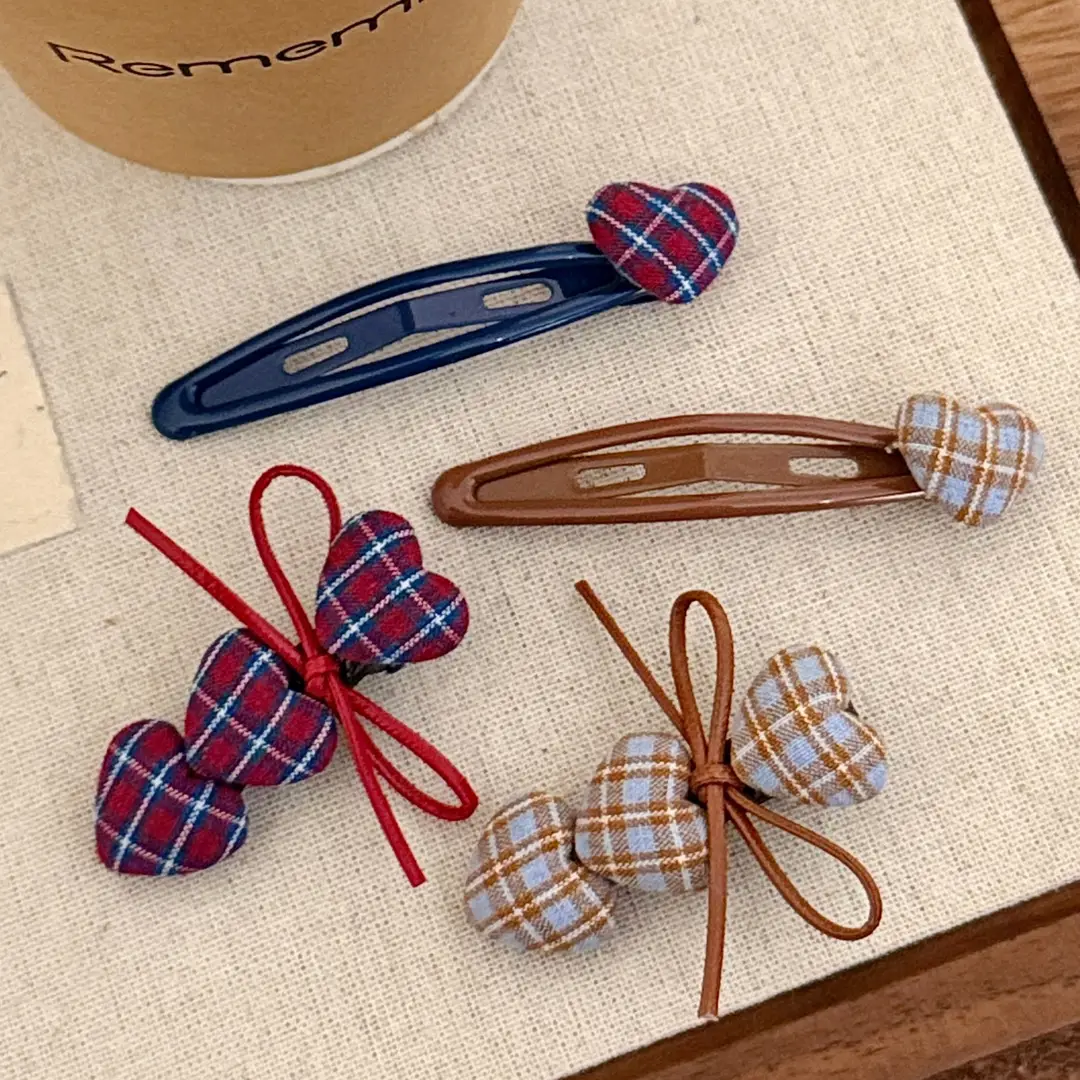 New College Style Cute Plaid Heart Hairpin for Girls Versatile Duckbill Clip Retro Broken Hair Bangs Clip Side Clip — feature 13