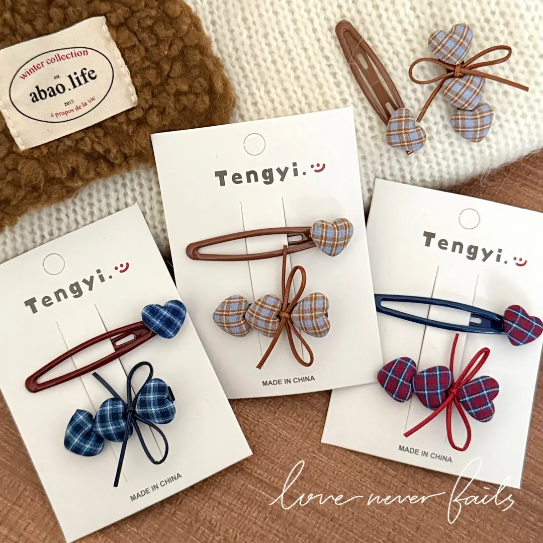 New College Style Cute Plaid Heart Hairpin for Girls Versatile Duckbill Clip Retro Broken Hair Bangs Clip Side Clip — feature 8