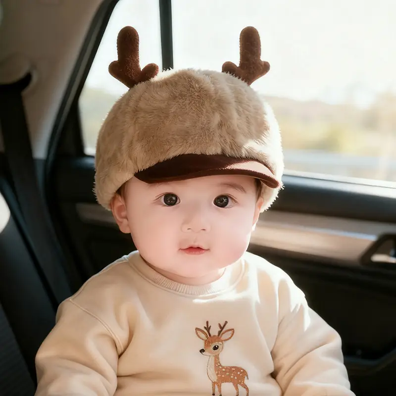 Baby Winter Hat with Antlers & Plush Cap — feature 11