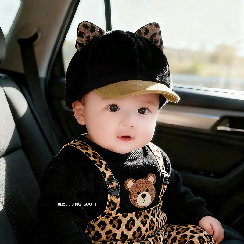 Baby Cat Ears Leopard Print Winter Hat — feature 1