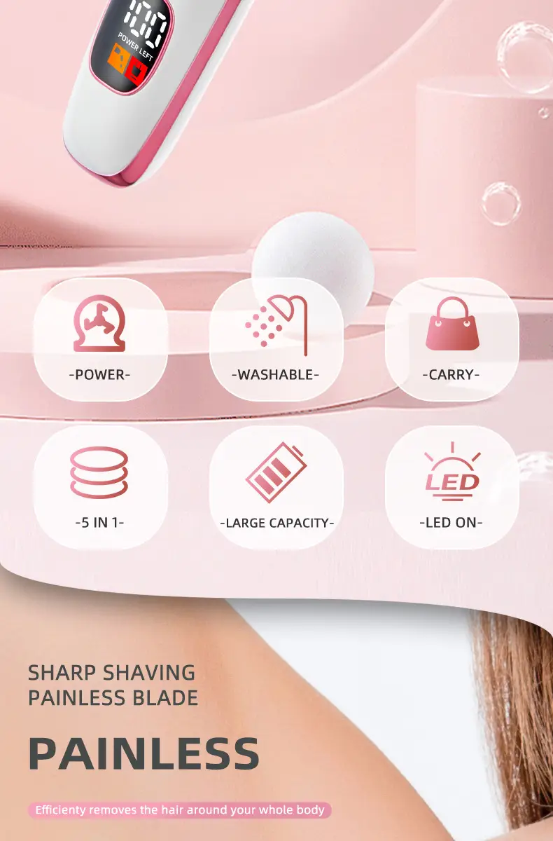Multifunctional Shaver Electric Hair Clipper Shaver Five-In-One Digital Display Women's Body Private Hair Trimmer — feature 3