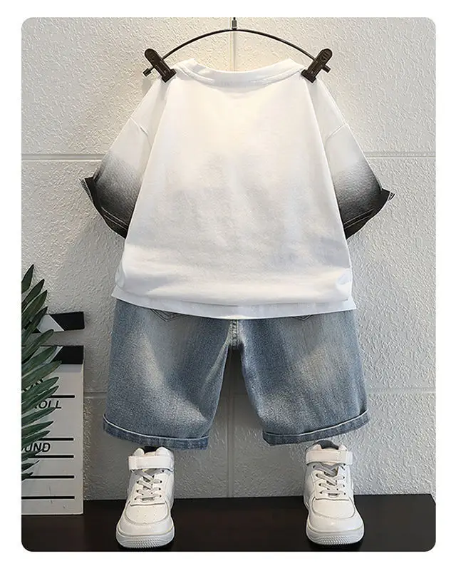 Boys 2Pc Letter T-Shirt Shorts Set White Grey — feature 10