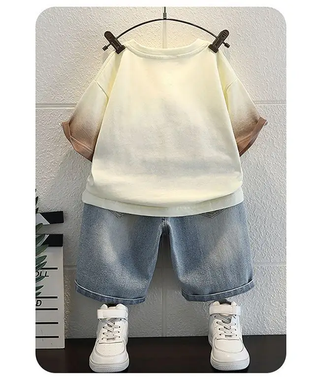 Boys 2Pc Letter T-Shirt Shorts Set White Grey — feature 6