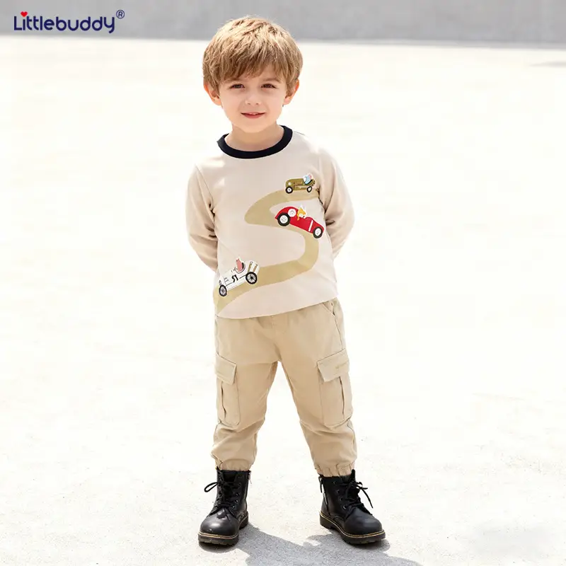 Kids Cotton T-Shirt Car Print Round Neck Long Sleeve - Image 3