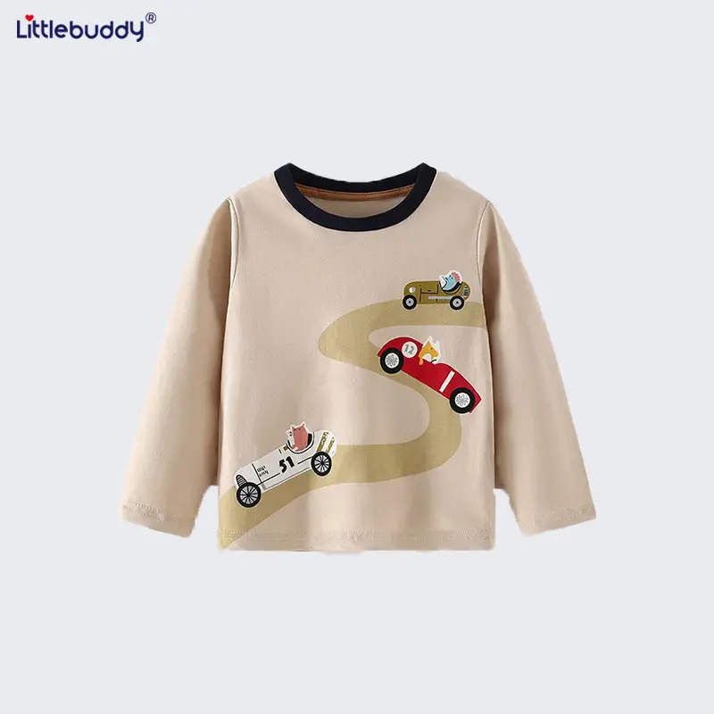 Kids Cotton T-Shirt Car Print Round Neck Long Sleeve - Image 5