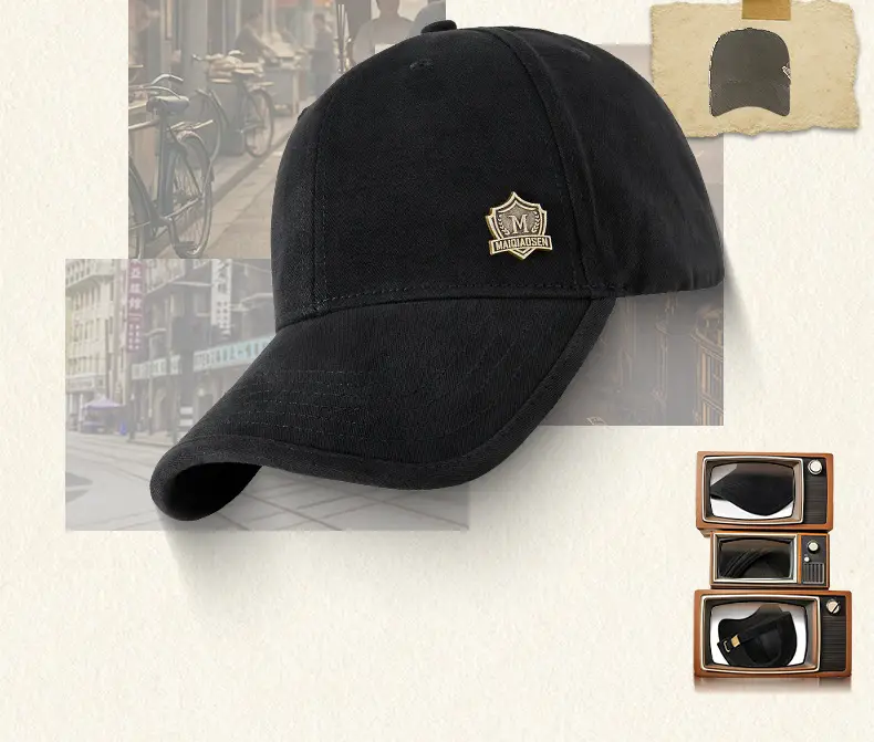 Men's Blue & Beige Retro Baseball Cap with Adjustable Metal Buckle — feature 2