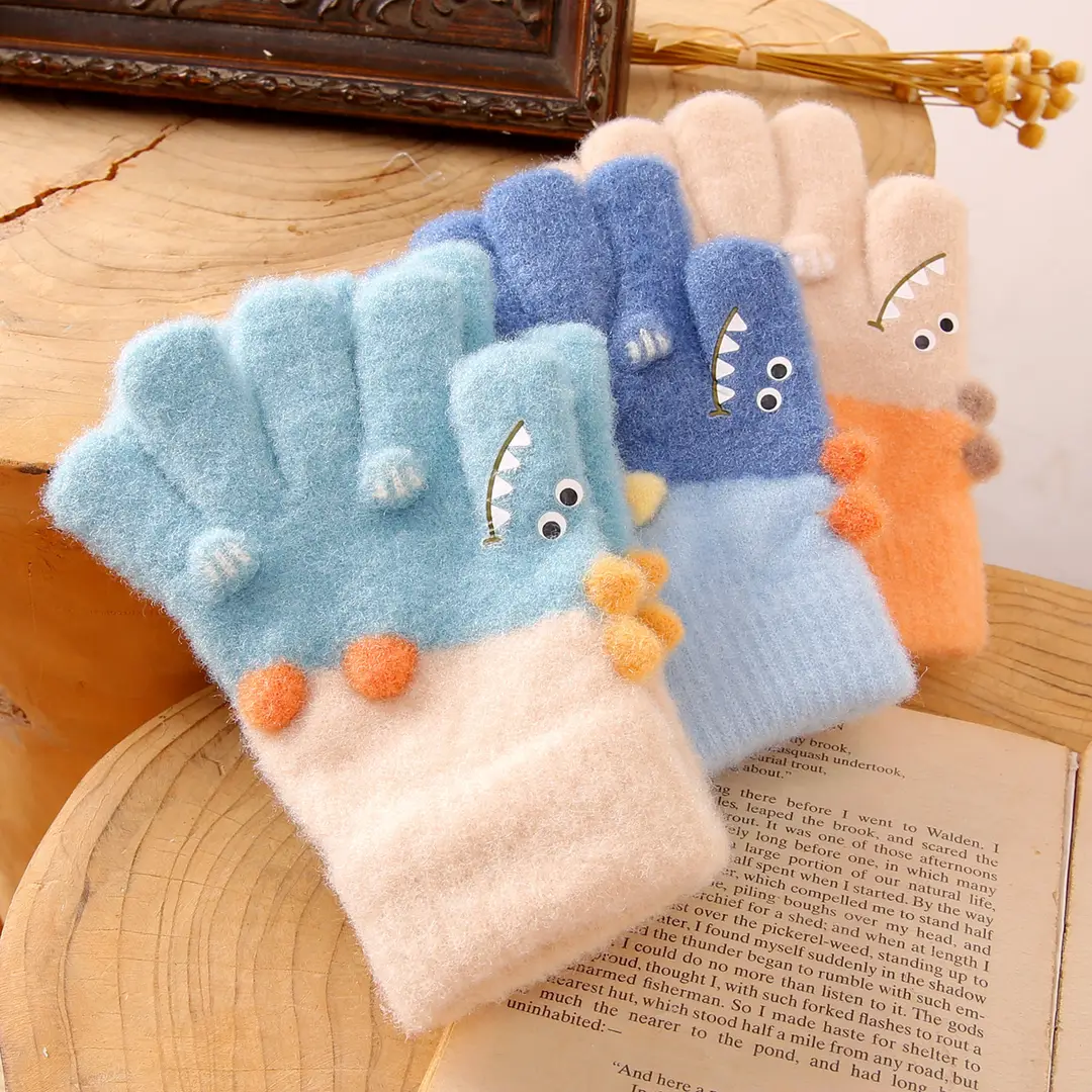 New Children's Half-Finger Gloves Winter Warm and Cute Children's Middle-Aged Boys and Girls Primary School Students Fingerless Gloves