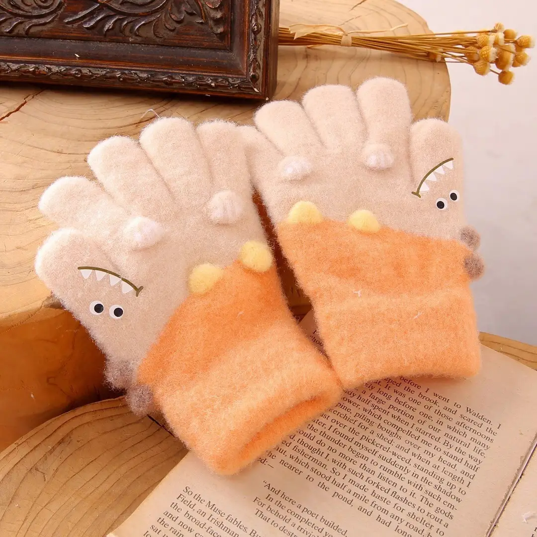 New Children's Half-Finger Gloves Winter Warm and Cute Children's Middle-Aged Boys and Girls Primary School Students Fingerless Gloves