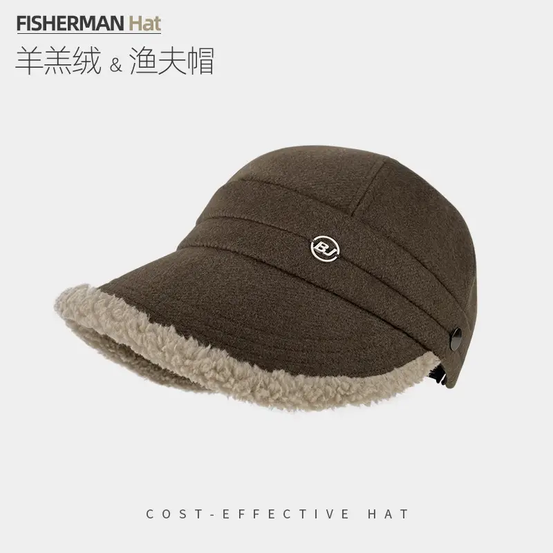 Fisherman Wool Fleece Cap Brown Large Head Windproof Equestrian Hat - Image 2