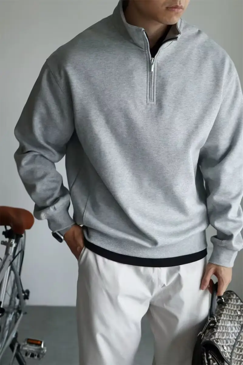 Men Black Heavyweight Half-Zip Sweatshirt Jacket — feature 10