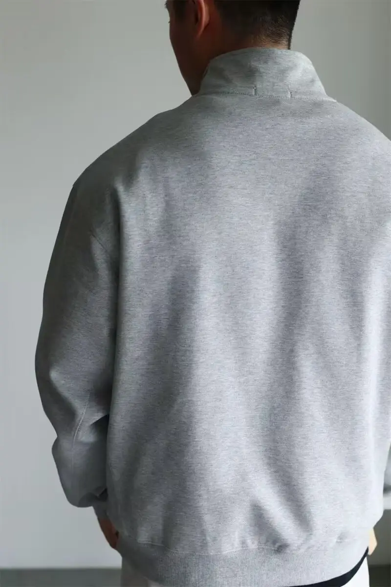 Men Black Heavyweight Half-Zip Sweatshirt Jacket — feature 11
