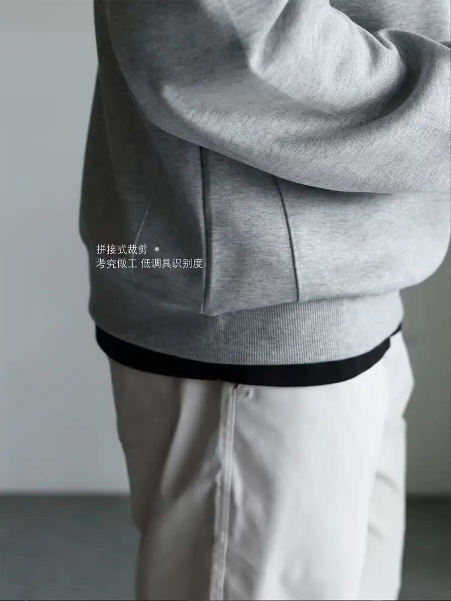 Men Black Heavyweight Half-Zip Sweatshirt Jacket — feature 12