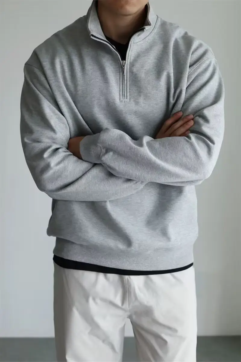 Men Black Heavyweight Half-Zip Sweatshirt Jacket — feature 13