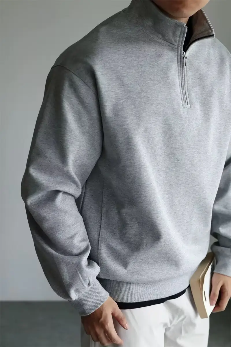 Men Black Heavyweight Half-Zip Sweatshirt Jacket — feature 14