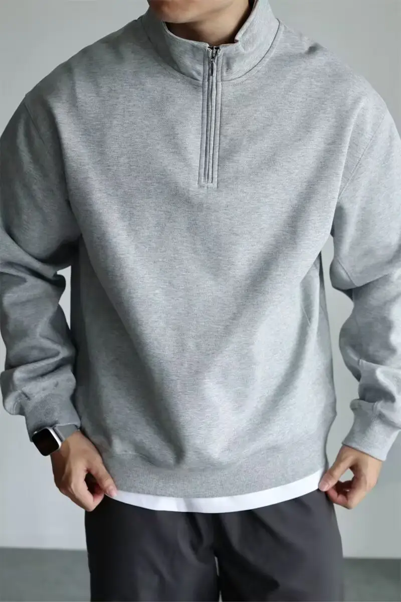 Men Black Heavyweight Half-Zip Sweatshirt Jacket — feature 16