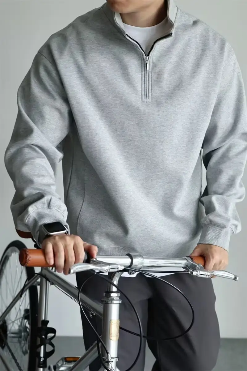 Men Black Heavyweight Half-Zip Sweatshirt Jacket — feature 17