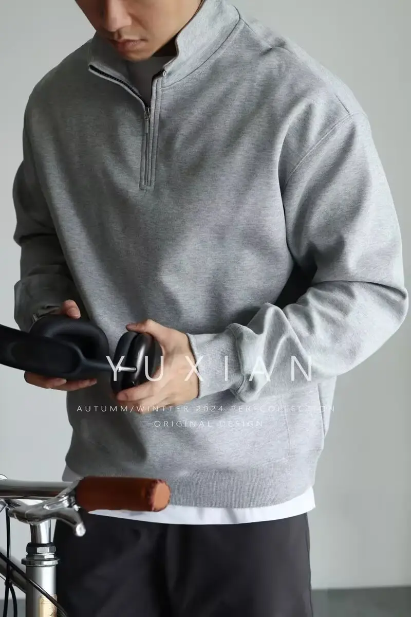 Men Black Heavyweight Half-Zip Sweatshirt Jacket — feature 18
