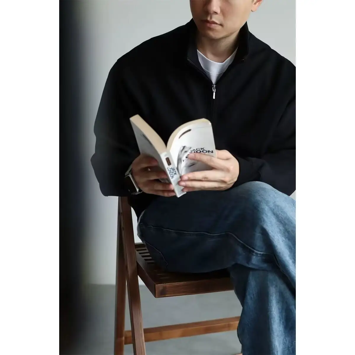 Men Black Heavyweight Half-Zip Sweatshirt Jacket — feature 24