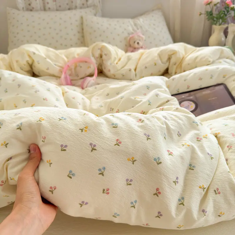 Class a Maternal and Infant-Grade Four-Piece Set, Pure Cotton, Double-Layer Gauze Bed Sheet, Duvet Cover, New Dormitory Fitted Sheet, Three or Four-Piece Set