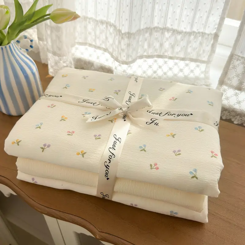 Class a Maternal and Infant-Grade Four-Piece Set, Pure Cotton, Double-Layer Gauze Bed Sheet, Duvet Cover, New Dormitory Fitted Sheet, Three or Four-Piece Set