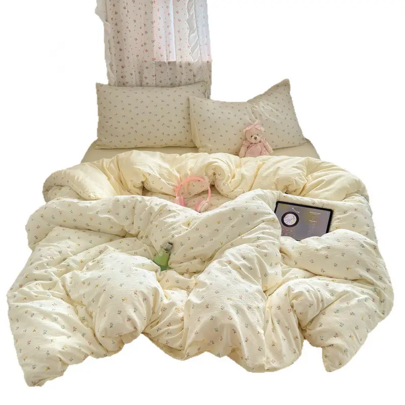 Class a Maternal and Infant-Grade Four-Piece Set, Pure Cotton, Double-Layer Gauze Bed Sheet, Duvet Cover, New Dormitory Fitted Sheet, Three or Four-Piece Set