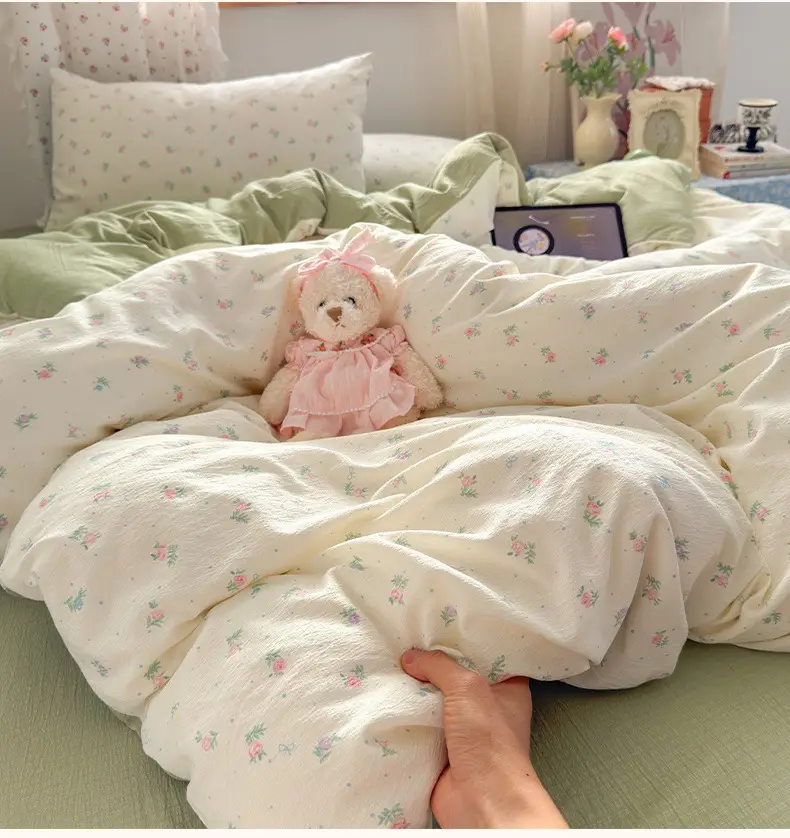 Class a Maternal and Infant-Grade Four-Piece Set, Pure Cotton, Double-Layer Gauze Bed Sheet, Duvet Cover, New Dormitory Fitted Sheet, Three or Four-Piece Set — feature 10