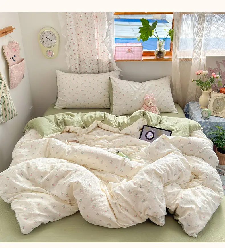 Class a Maternal and Infant-Grade Four-Piece Set, Pure Cotton, Double-Layer Gauze Bed Sheet, Duvet Cover, New Dormitory Fitted Sheet, Three or Four-Piece Set — feature 22