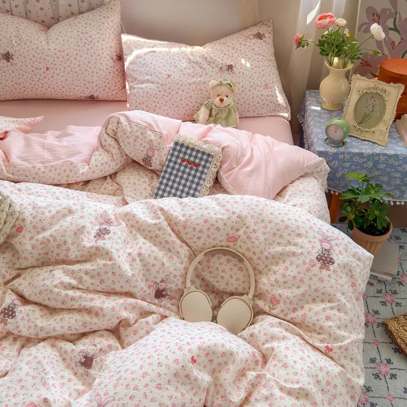 Class a Maternal and Infant-Grade Four-Piece Set, Pure Cotton, Double-Layer Gauze Bed Sheet, Duvet Cover, New Dormitory Fitted Sheet, Three or Four-Piece Set