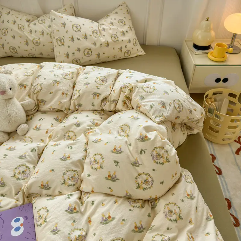 Class a Maternal and Infant-Grade Four-Piece Set, Pure Cotton, Double-Layer Gauze Bed Sheet, Duvet Cover, New Dormitory Fitted Sheet, Three or Four-Piece Set