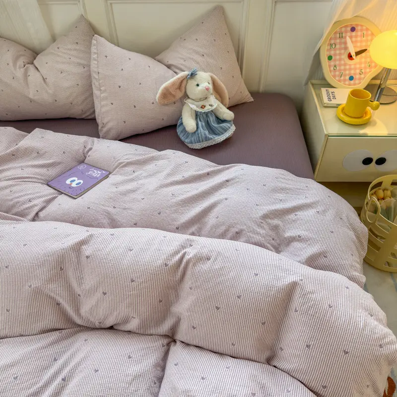 Class a Maternal and Infant-Grade Four-Piece Set, Pure Cotton, Double-Layer Gauze Bed Sheet, Duvet Cover, New Dormitory Fitted Sheet, Three or Four-Piece Set