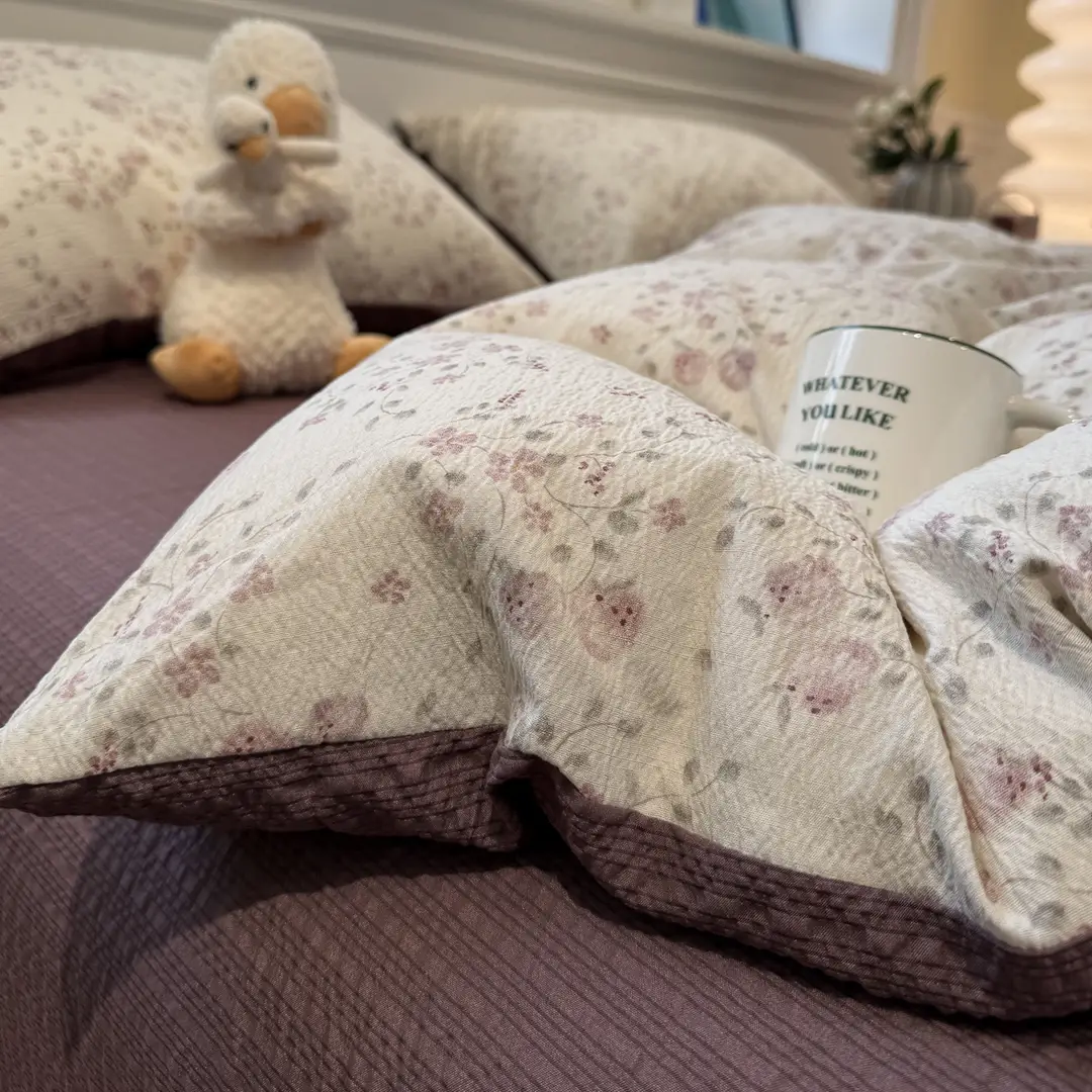 Class a Maternal and Infant-Grade Four-Piece Set, Pure Cotton, Double-Layer Gauze Bed Sheet, Duvet Cover, New Dormitory Fitted Sheet, Three or Four-Piece Set