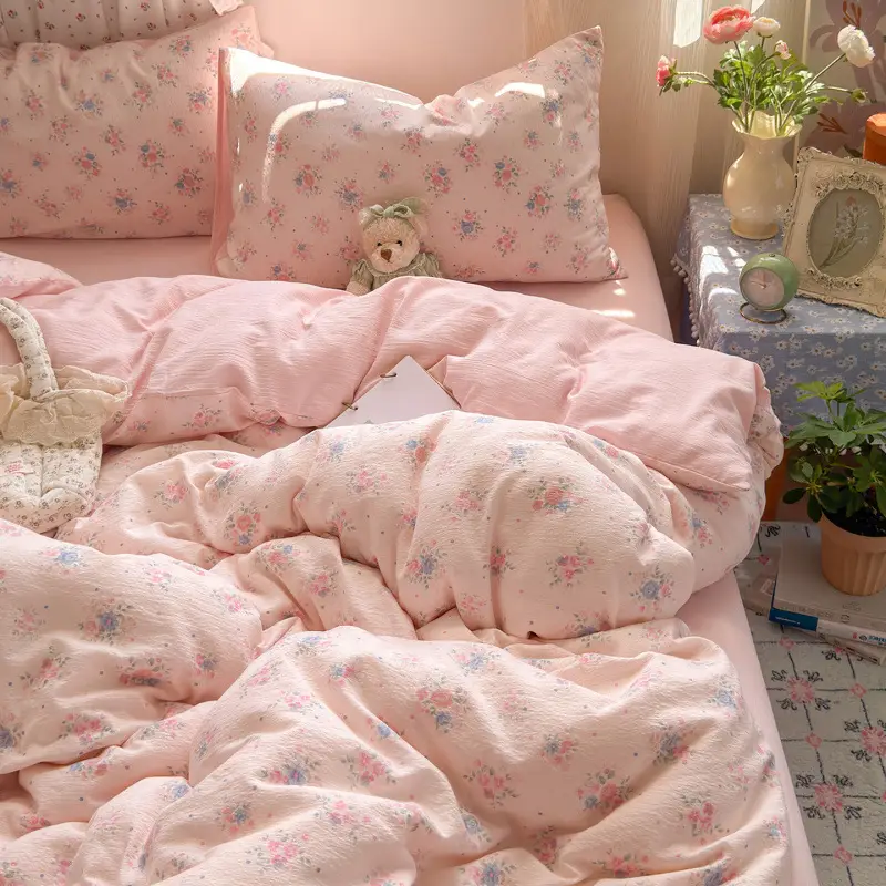 Class a Maternal and Infant-Grade Four-Piece Set, Pure Cotton, Double-Layer Gauze Bed Sheet, Duvet Cover, New Dormitory Fitted Sheet, Three or Four-Piece Set