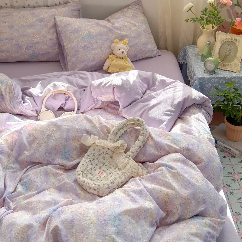Class a Maternal and Infant-Grade Four-Piece Set, Pure Cotton, Double-Layer Gauze Bed Sheet, Duvet Cover, New Dormitory Fitted Sheet, Three or Four-Piece Set