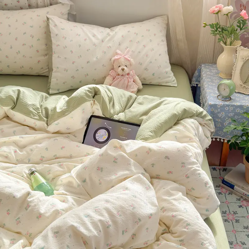 Class a Maternal and Infant-Grade Four-Piece Set, Pure Cotton, Double-Layer Gauze Bed Sheet, Duvet Cover, New Dormitory Fitted Sheet, Three or Four-Piece Set