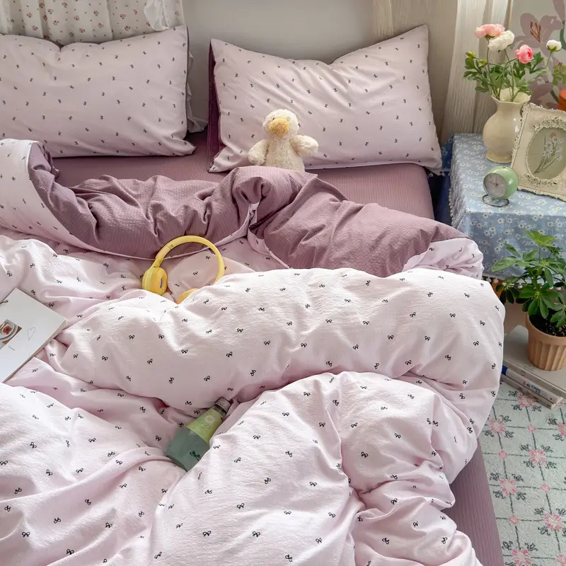 Class a Maternal and Infant-Grade Four-Piece Set, Pure Cotton, Double-Layer Gauze Bed Sheet, Duvet Cover, New Dormitory Fitted Sheet, Three or Four-Piece Set